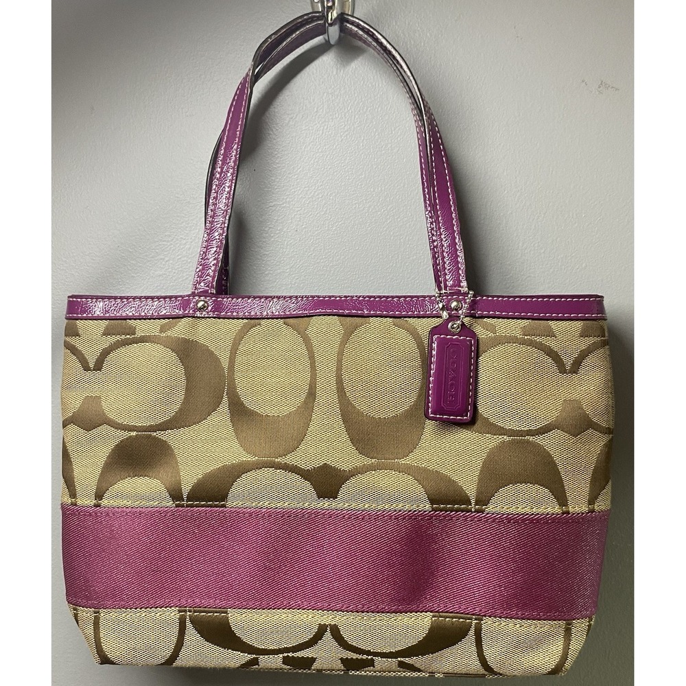 COACH Purse Handbag‎ Tan W/Hot Pink 7x11x2"